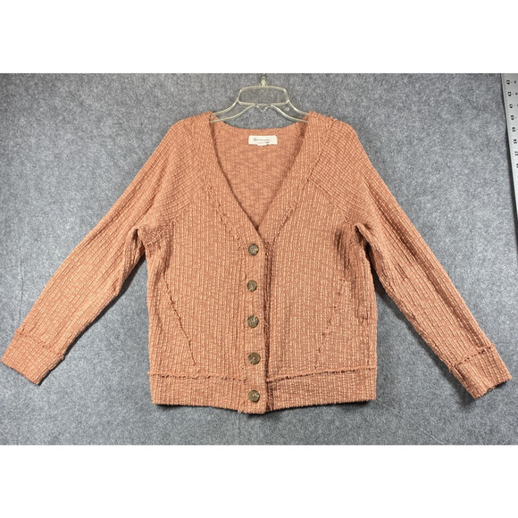 Two by Vince Camuto Cardigan Sweater Womens Medium Rust Ribbed Button Front - Picture 1 of 9